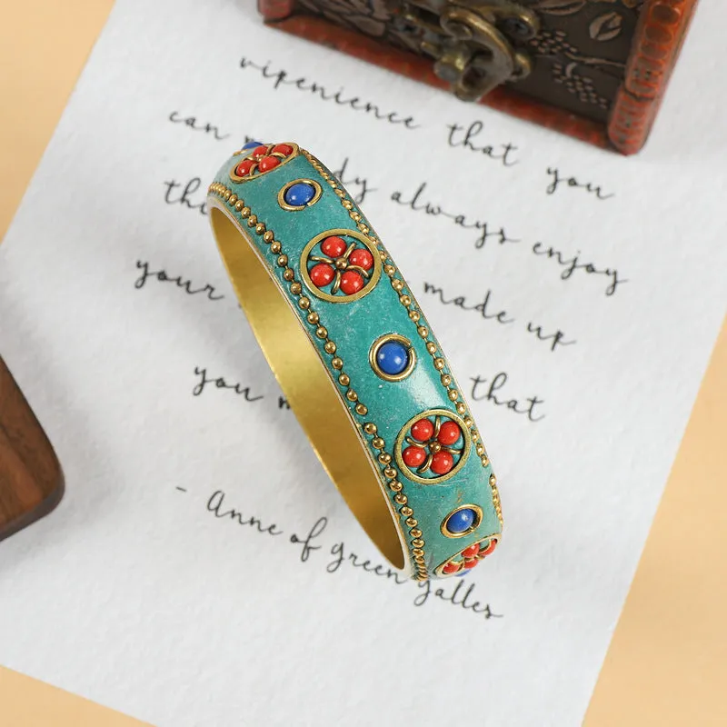Wholesale  Vintage Brass with Turquoise Ethnic Style Bracelet