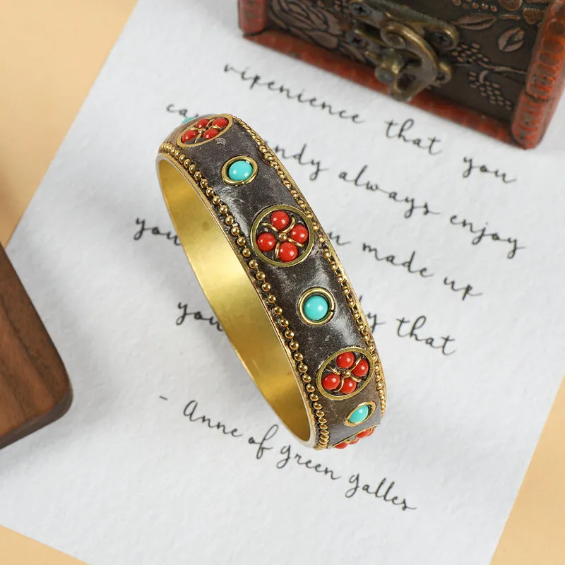 Wholesale  Vintage Brass with Turquoise Ethnic Style Bracelet