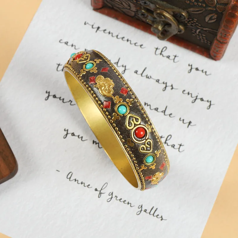 Wholesale  Vintage Brass with Turquoise Ethnic Style Bracelet