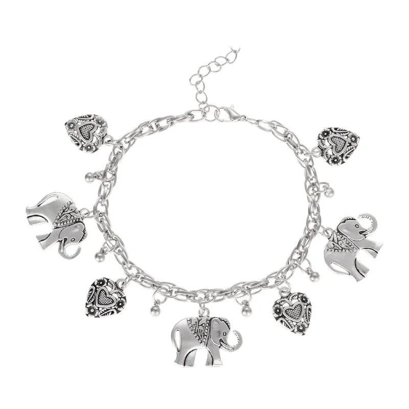 Wholesale Vintage Carved Elephant Heart Alloy Bracelets
