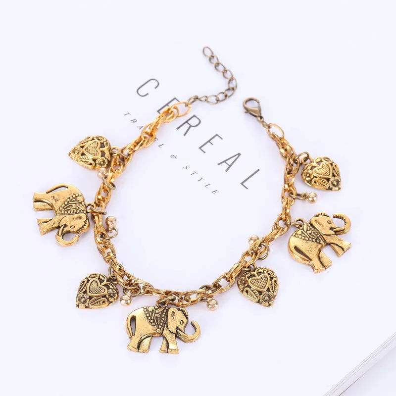 Wholesale Vintage Carved Elephant Heart Alloy Bracelets