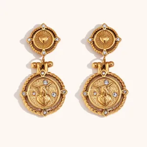 Wholesale Vintage Coin Stainless Steel 18K Gold Plated Earrings