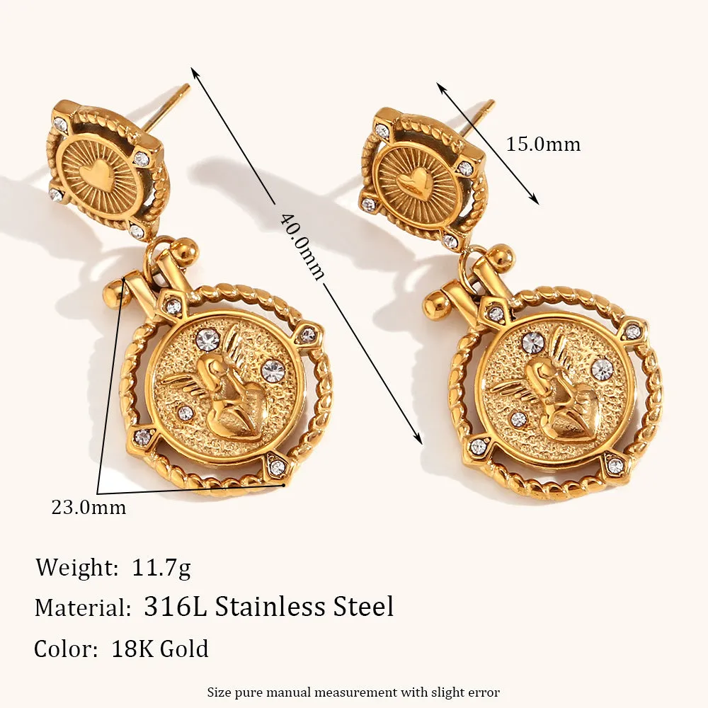 Wholesale Vintage Coin Stainless Steel 18K Gold Plated Earrings