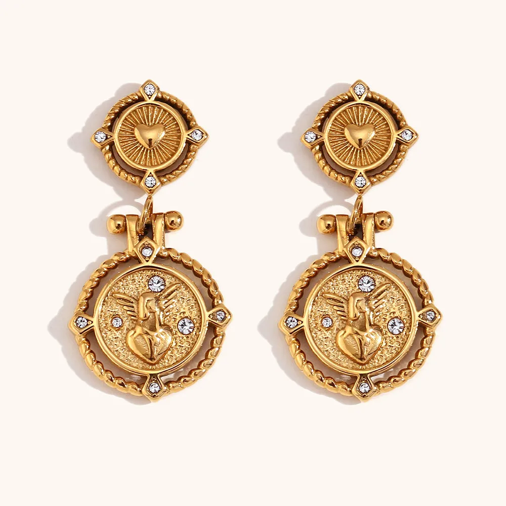 Wholesale Vintage Coin Stainless Steel 18K Gold Plated Earrings