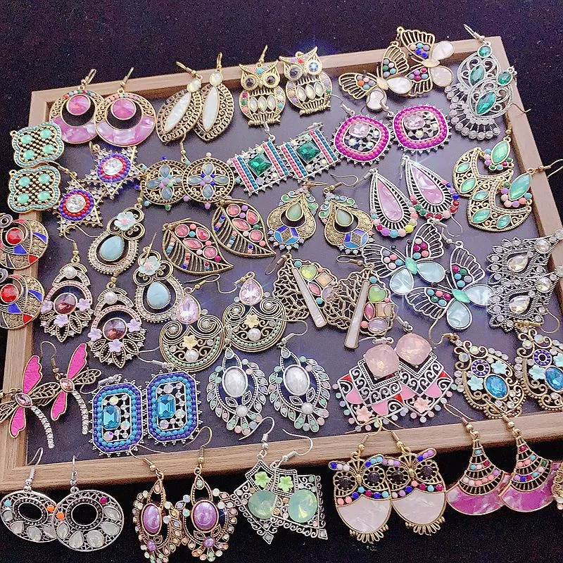 Wholesale Vintage Diamond-encrusted Light Luxury Carved Ethnic Style Earrings