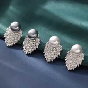 Wholesale Vintage Diamond Inlaid Pearl Metal Earrings