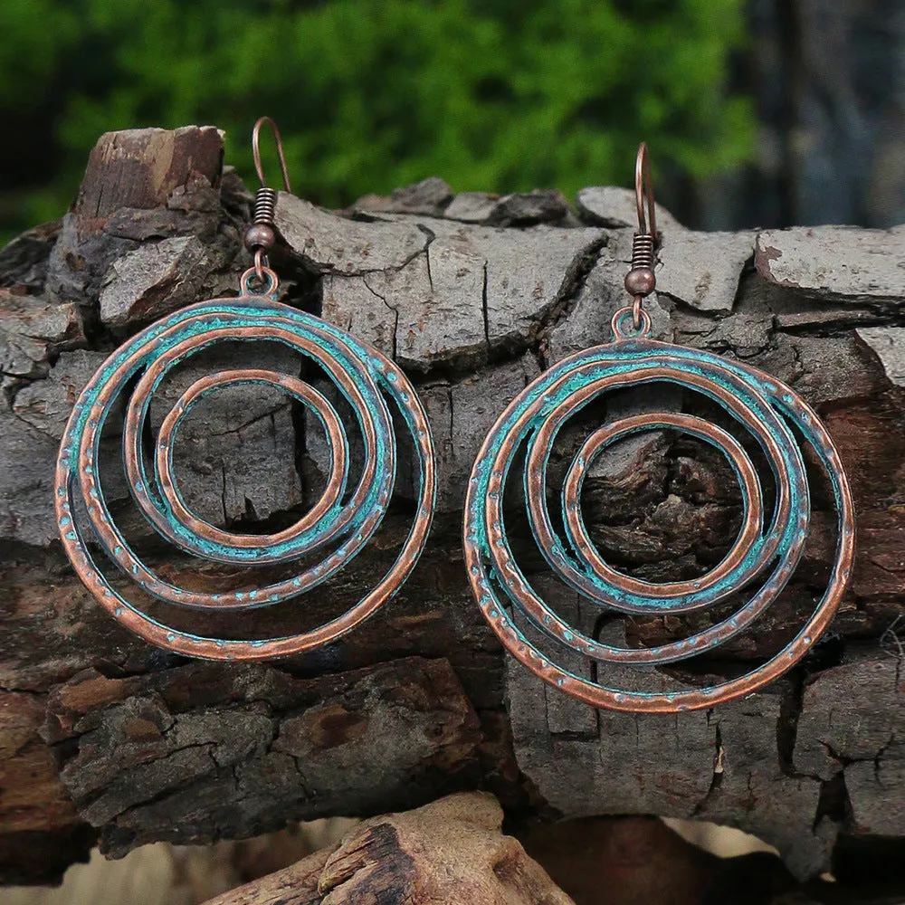 Wholesale Vintage Double Layer Turquoise Leaf Hollow Stud Earrings