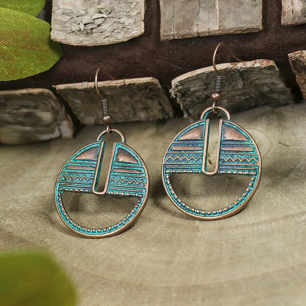 Wholesale Vintage Double Layer Turquoise Leaf Hollow Stud Earrings