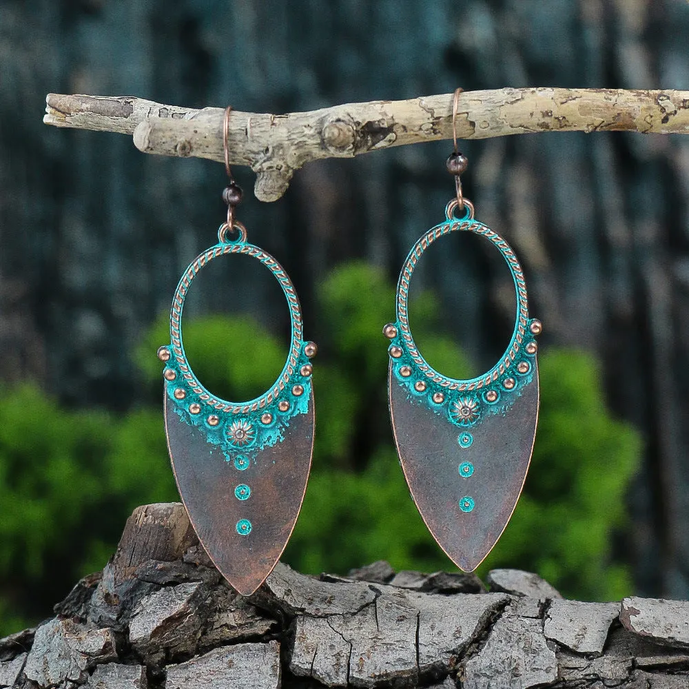 Wholesale Vintage Double Layer Turquoise Leaf Hollow Stud Earrings