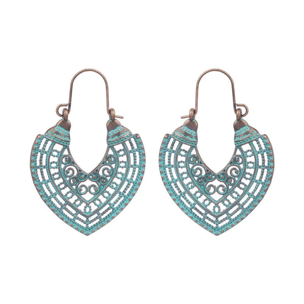 Wholesale Vintage Double Layer Turquoise Leaf Hollow Stud Earrings