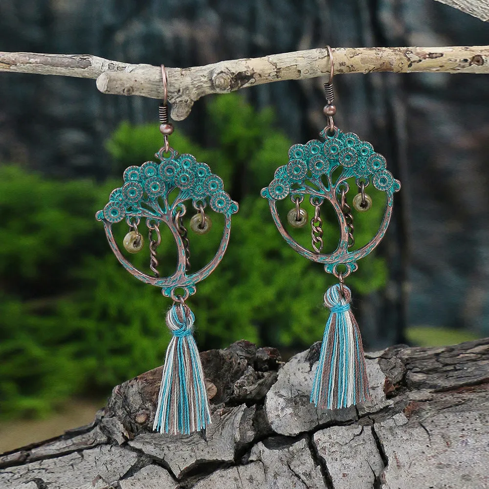 Wholesale Vintage Double Layer Turquoise Leaf Hollow Stud Earrings