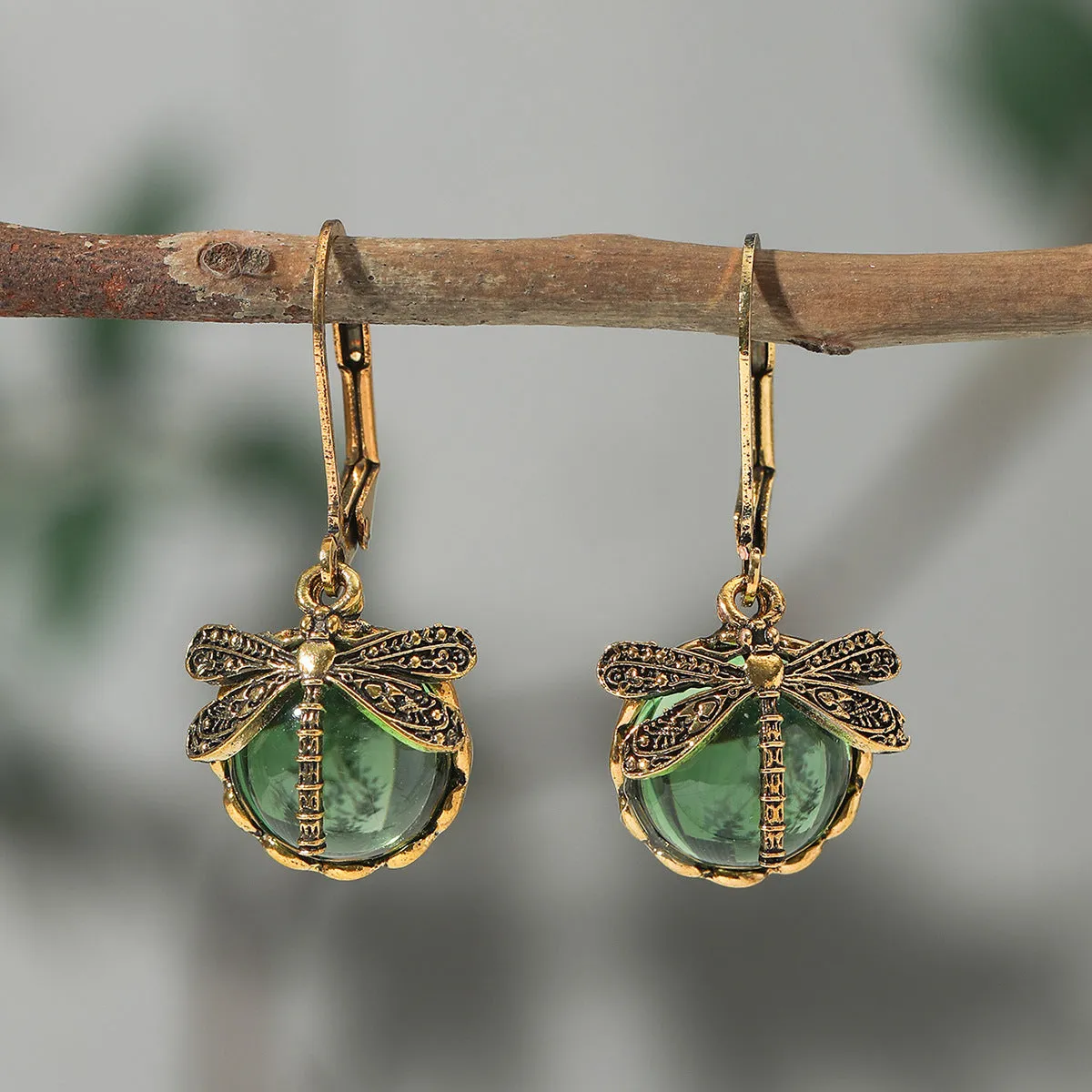 Wholesale Vintage Dragonfly Green Bohemian Earrings