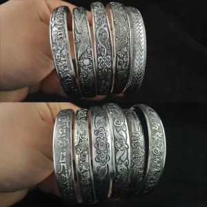 Wholesale Vintage elephant carved open women's dragon and phoenix bracelet ethnic style Tibetan silver bracelet Miao silver bracelet