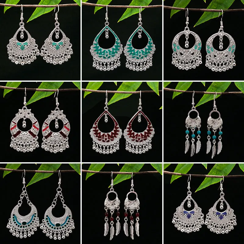 Wholesale Vintage Ethnic Style Bell Tassel Hollowed Out Alloy Earrings
