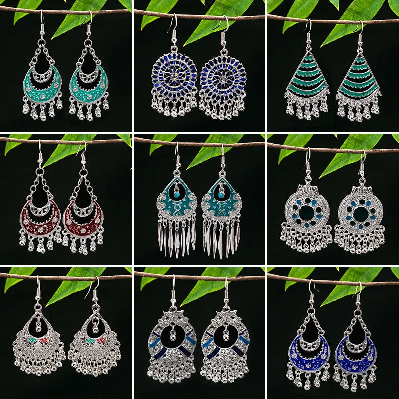 Wholesale Vintage Ethnic Style Bell Tassel Hollowed Out Alloy Earrings