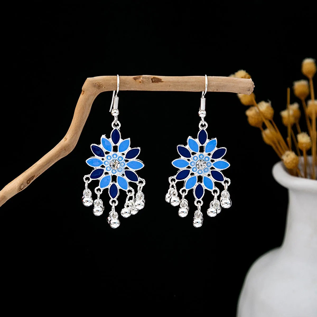 Wholesale Vintage Ethnic Style Bell Tassel Hollowed Out Alloy Earrings