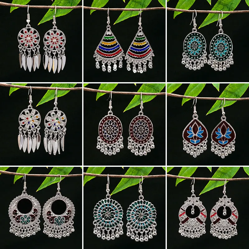 Wholesale Vintage Ethnic Style Bell Tassel Hollowed Out Alloy Earrings