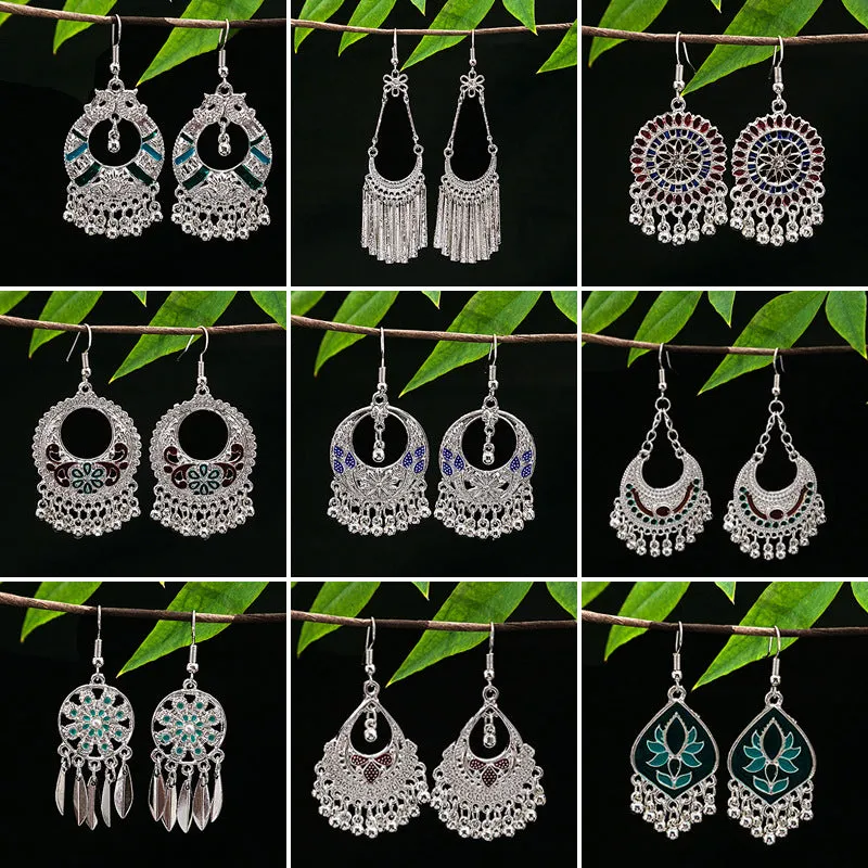 Wholesale Vintage Ethnic Style Bell Tassel Hollowed Out Alloy Earrings