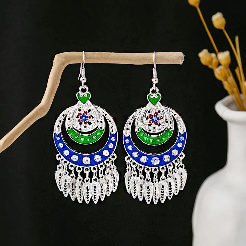 Wholesale Vintage Ethnic Style Bell Tassel Hollowed Out Alloy Earrings