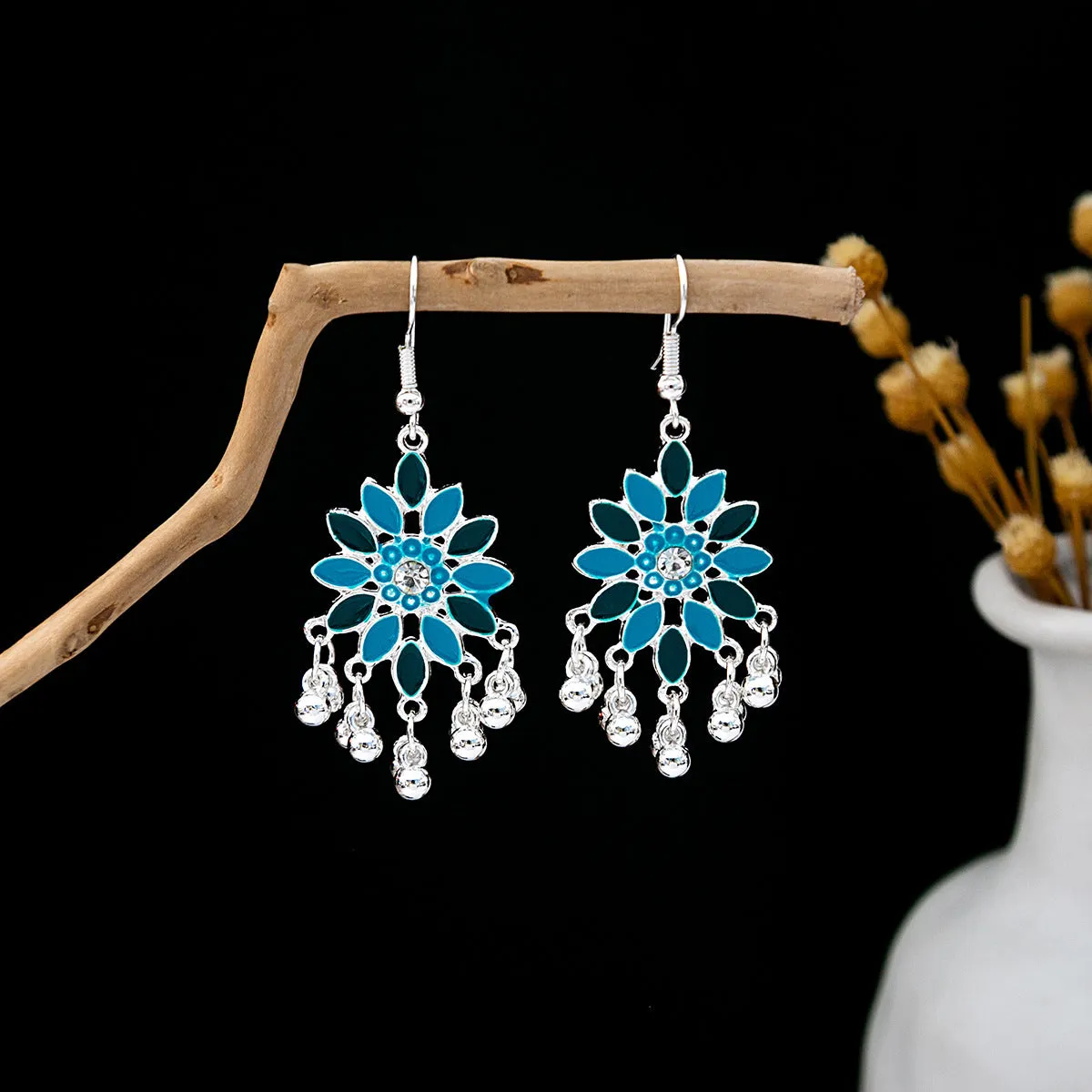 Wholesale Vintage Ethnic Style Bell Tassel Hollowed Out Alloy Earrings