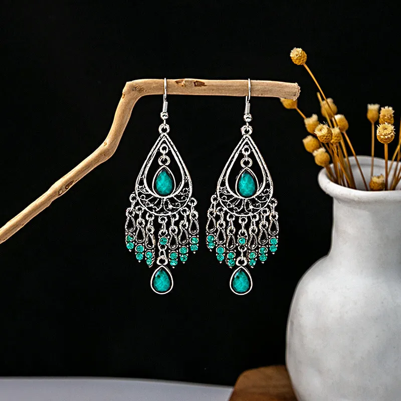Wholesale Vintage Ethnic Style Bell Tassel Hollowed Out Alloy Earrings