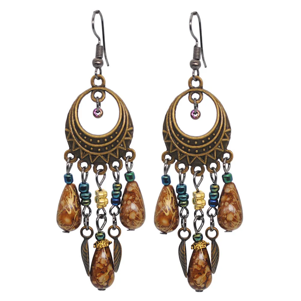 Wholesale Vintage Ethnic Tassel Leaf Alloy Earrings
