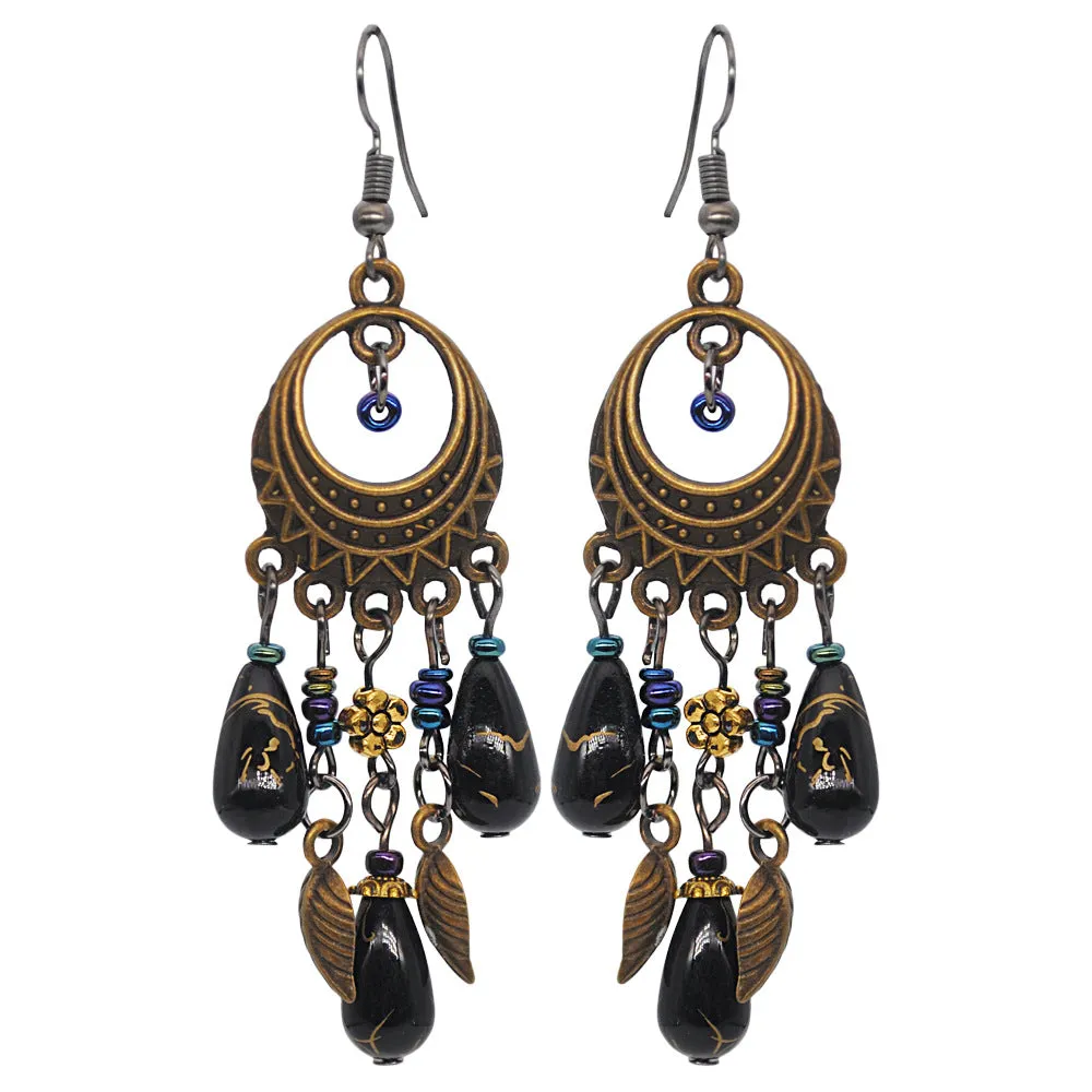 Wholesale Vintage Ethnic Tassel Leaf Alloy Earrings