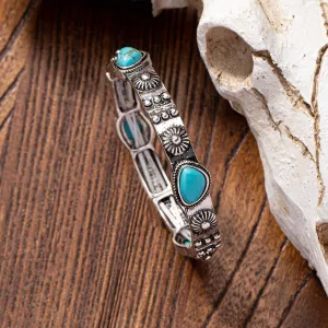 Wholesale Vintage ethnic western style metal bracelet with turquoise