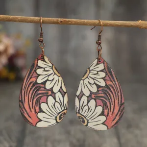 Wholesale Vintage Feng Shui Drop Shaped Sunflower Wooden Earrings
