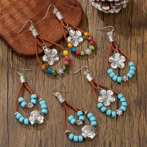 Wholesale Vintage Flower Earrings Bohemian Double Turquoise Beaded Earrings