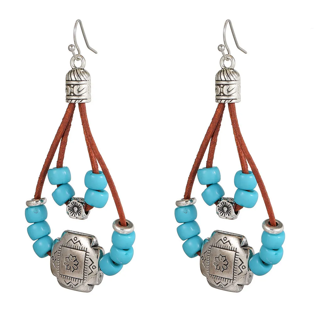 Wholesale Vintage Flower Earrings Bohemian Double Turquoise Beaded Earrings