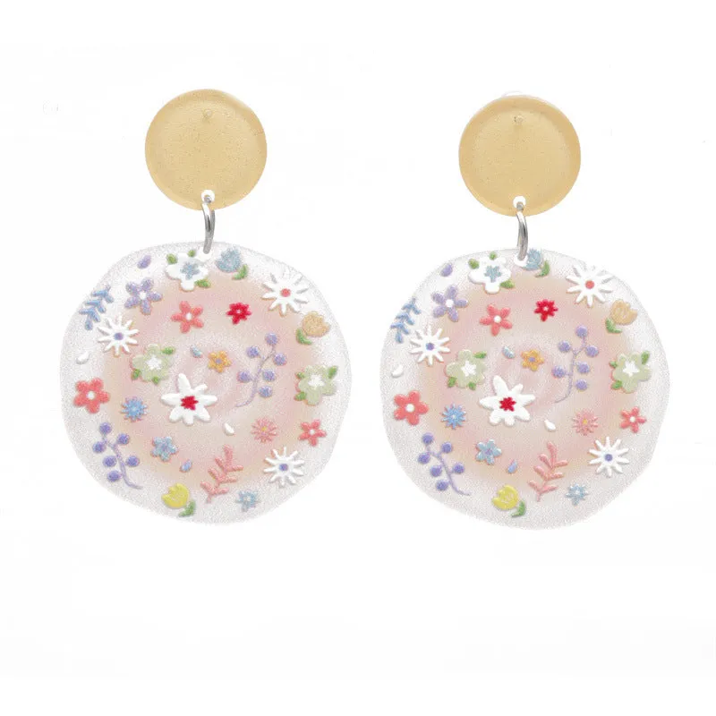 Wholesale Vintage Flowers Silver Plated Acrylic Earrings