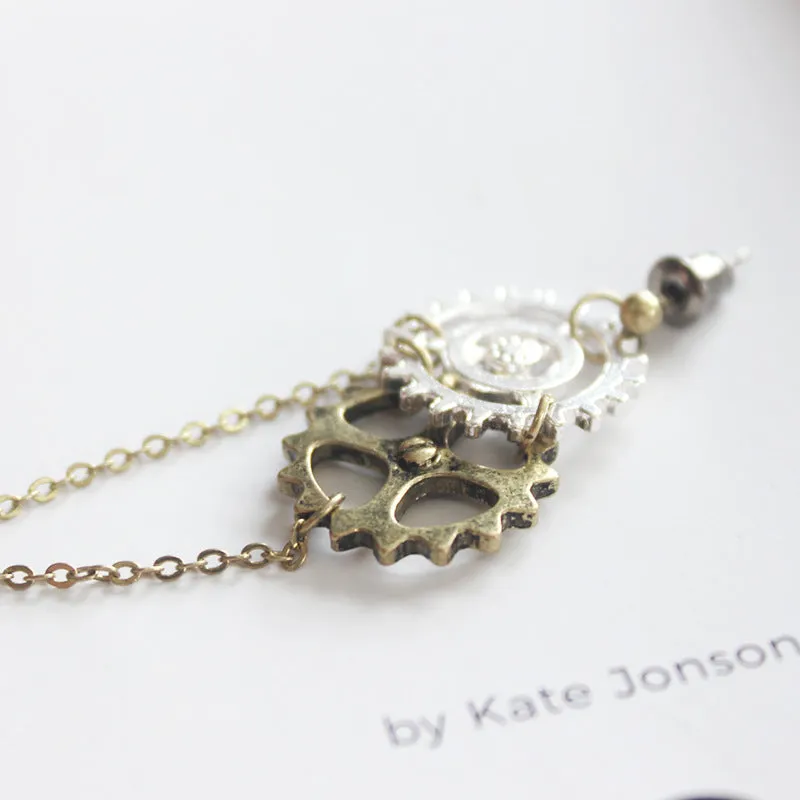 Wholesale Vintage Gear Chain Asymmetric Long Earrings