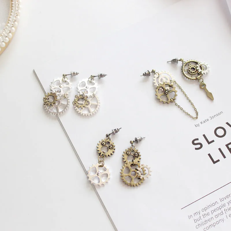 Wholesale Vintage Gear Chain Asymmetric Long Earrings