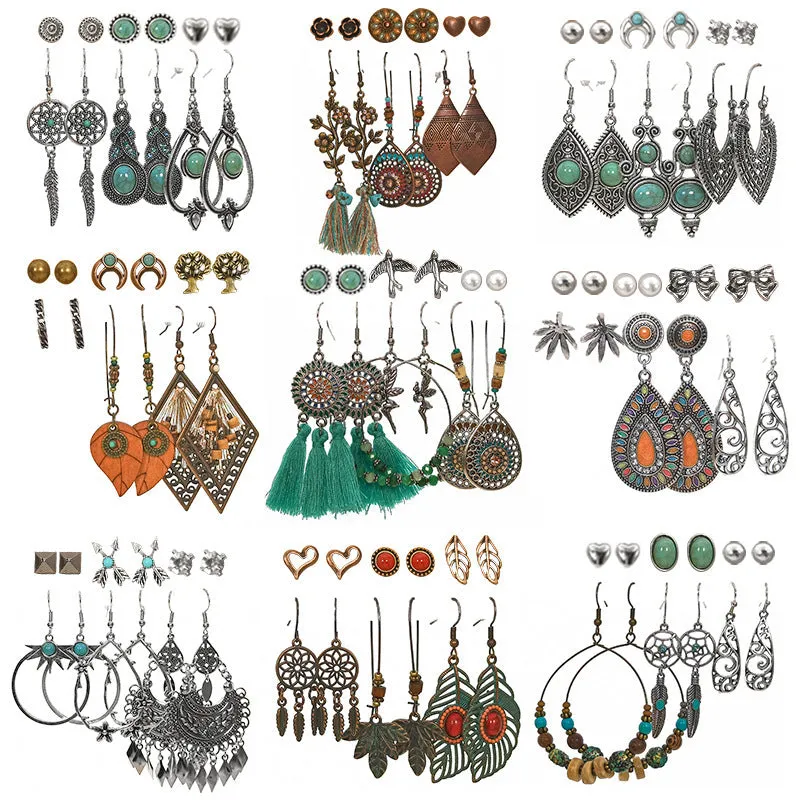 Wholesale Vintage Geometric Alloy Tassel Set Earrings