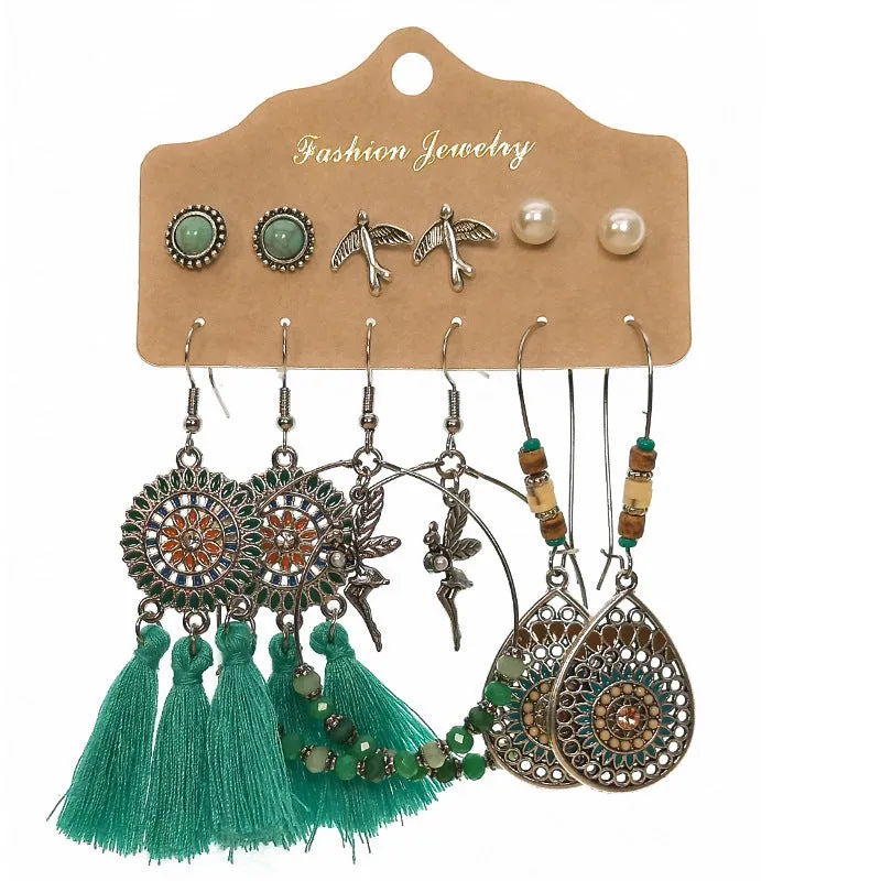Wholesale Vintage Geometric Alloy Tassel Set Earrings