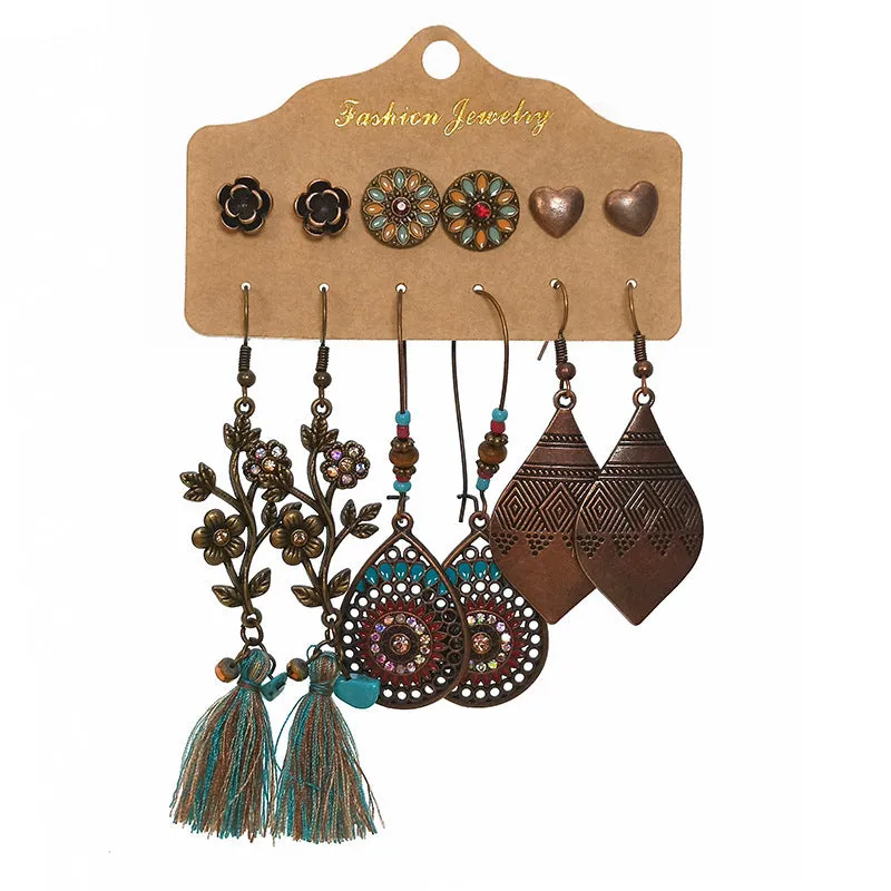Wholesale Vintage Geometric Alloy Tassel Set Earrings