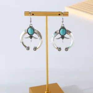Wholesale Vintage Geometric Carved Antique Silver Turquoise Earrings