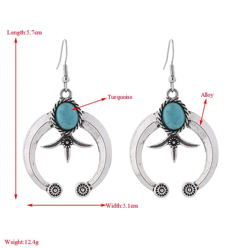 Wholesale Vintage Geometric Carved Antique Silver Turquoise Earrings