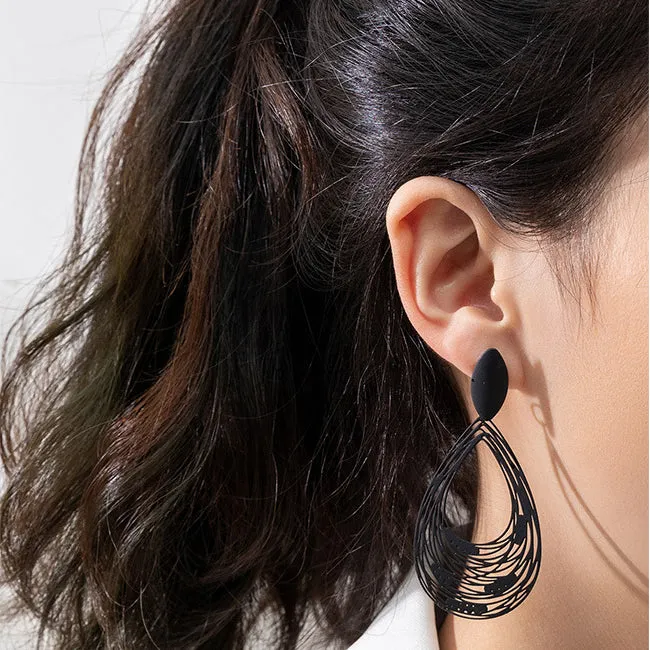 Wholesale Vintage Geometric Cutout Black Metal Earrings