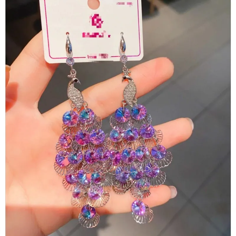 Wholesale Vintage Geometric Rhombus Crystal Peacock Earrings
