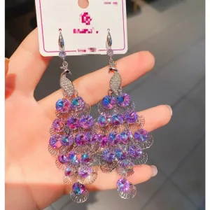 Wholesale Vintage Geometric Rhombus Crystal Peacock Earrings