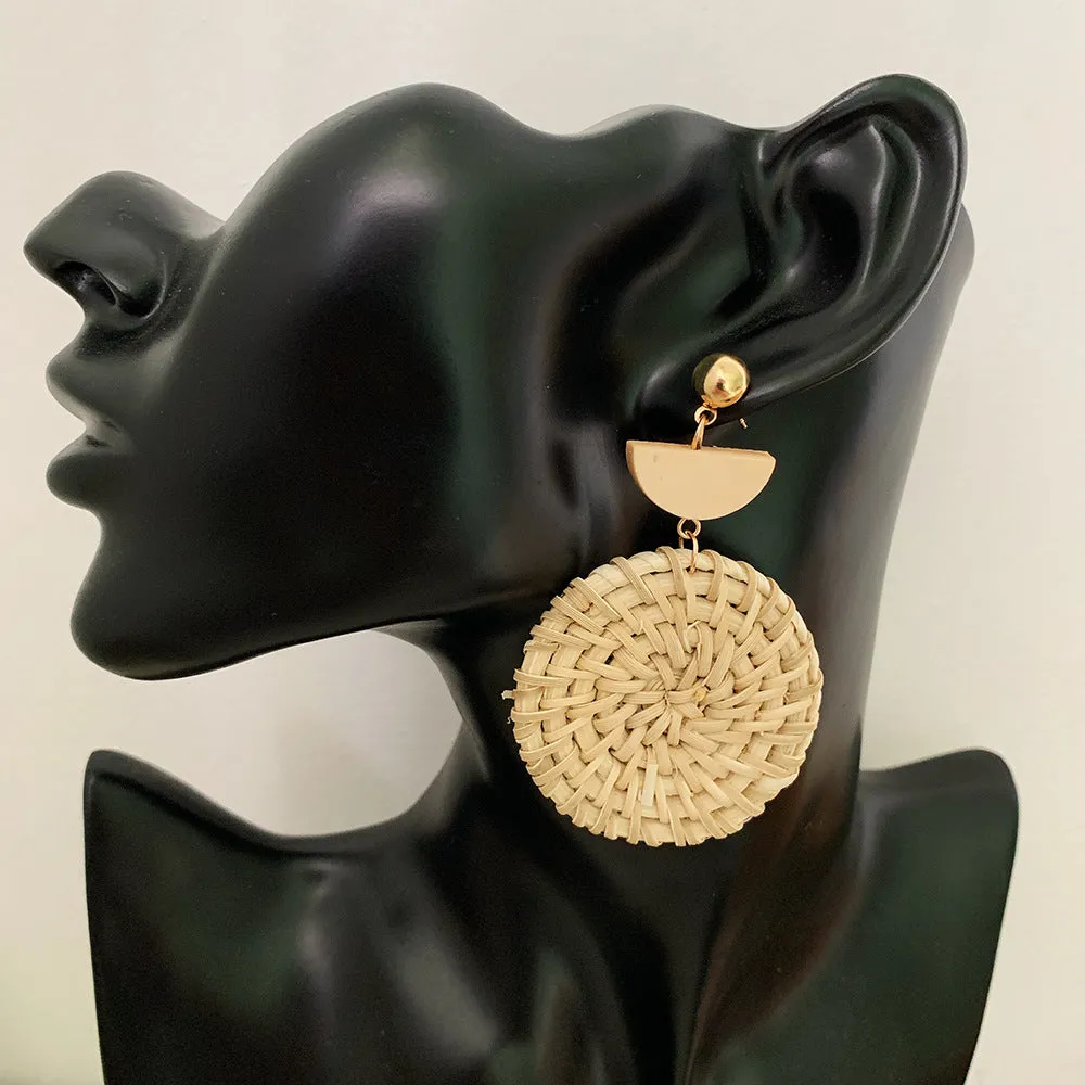Wholesale Vintage Geometric Round Rattan Earrings