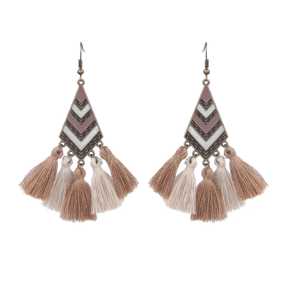 Wholesale Vintage Geometric Round Wooden Beads Tassel Earrings