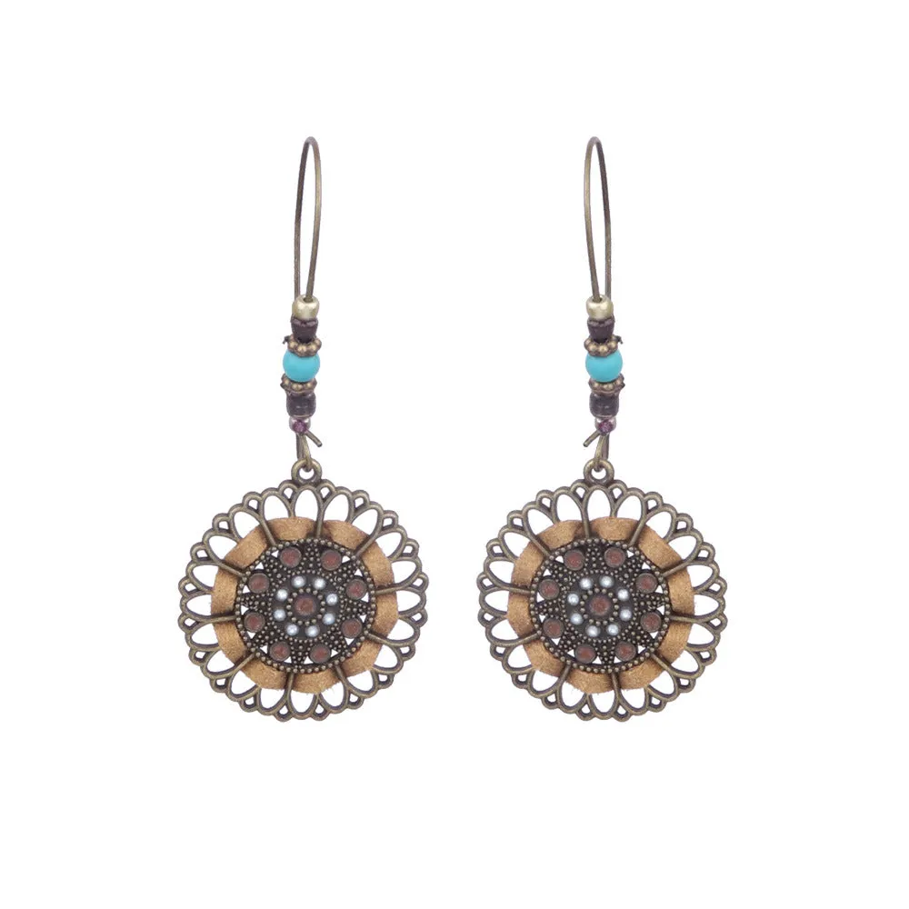 Wholesale Vintage Geometric Round Wooden Beads Tassel Earrings
