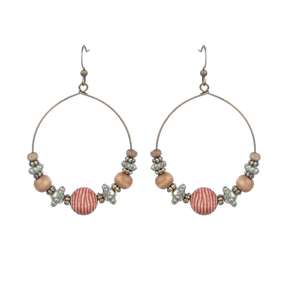 Wholesale Vintage Geometric Round Wooden Beads Tassel Earrings