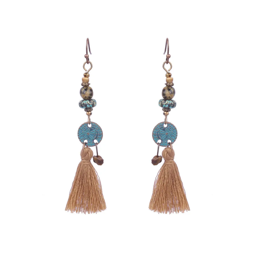 Wholesale Vintage Geometric Round Wooden Beads Tassel Earrings