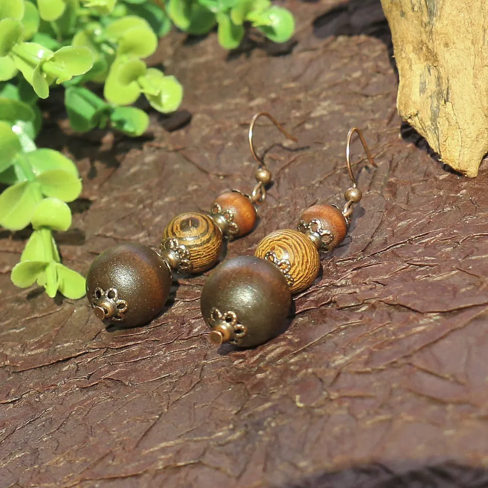 Wholesale Vintage Geometric Round Wooden Beads Tassel Earrings