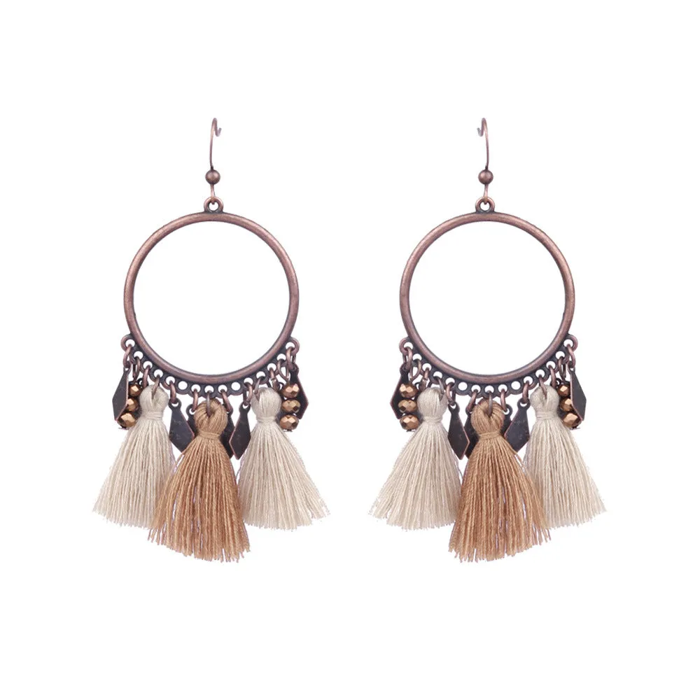 Wholesale Vintage Geometric Round Wooden Beads Tassel Earrings