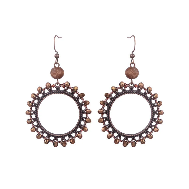 Wholesale Vintage Geometric Round Wooden Beads Tassel Earrings